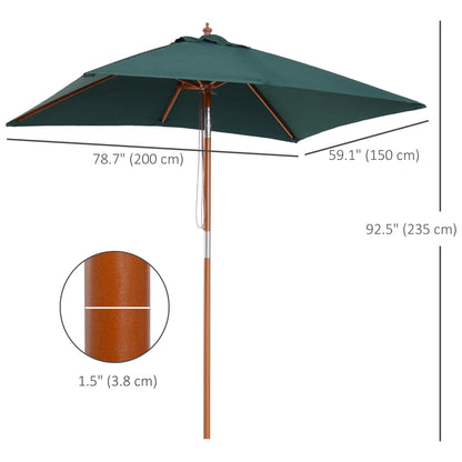 6.6x5ft Square Wooden Patio Umbrella, Tilt Mechanism, 6 Bamboo Ribs, Green Sun Umbrellas at Gallery Canada