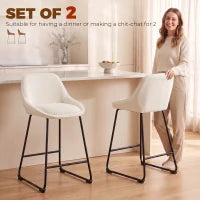Chenille Bar Stools Set of 2, Cream White, Counter Height, Backrest