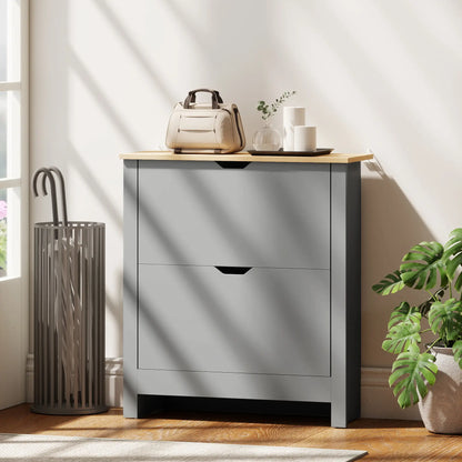 Shoe Storage Cabinet, 2 Flip Drawers, Adjustable Shelves, Light Grey Shoe Storage Cabinets & Racks at Gallery Canada