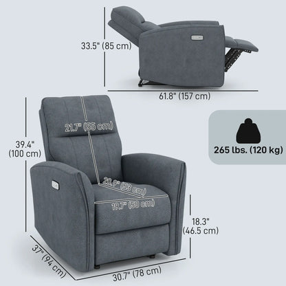 Fabric Recliner Chair, USB Ports, Footrest, Charcoal Grey Sofas & Reclining Chairs at Gallery Canada