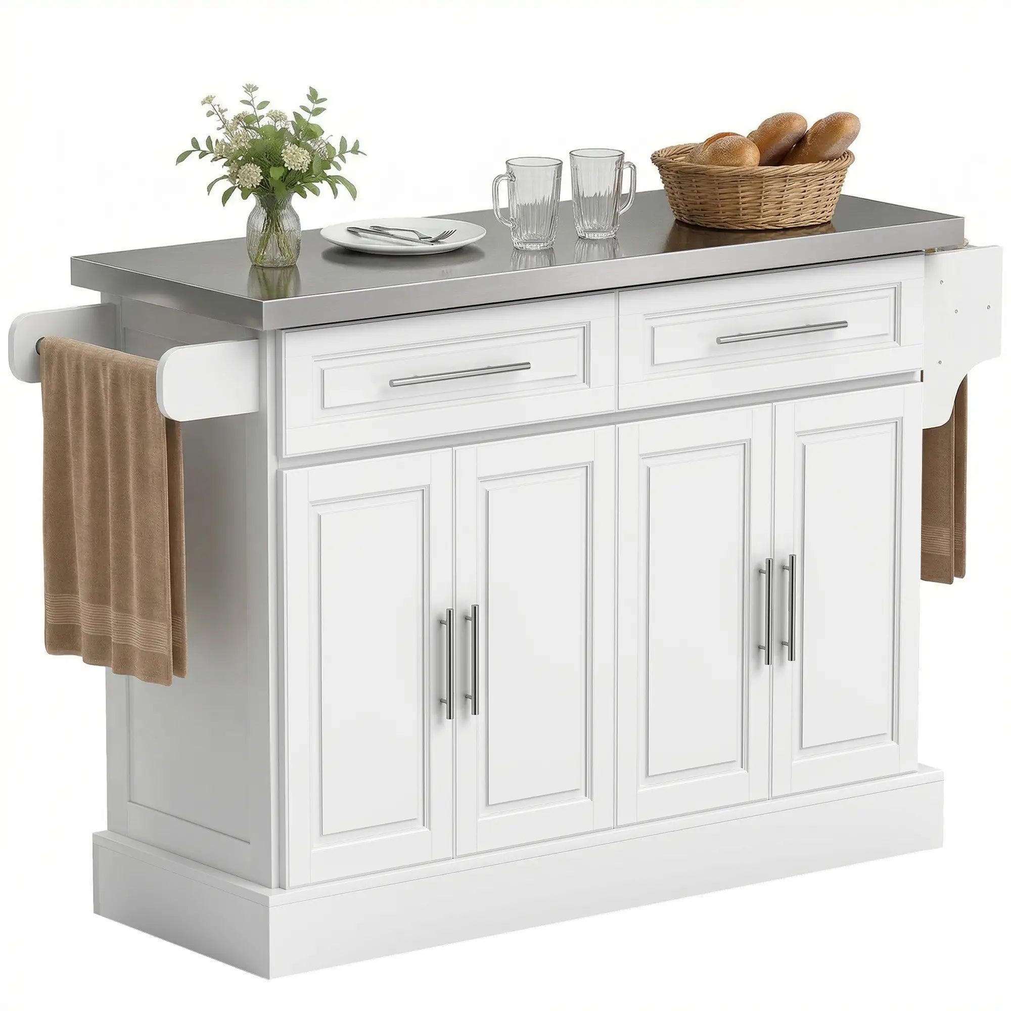 Rolling Kitchen Island with Storage, Stainless Steel Top, Drawers, Cabinets Kitchen Islands & Kitchen Carts at Gallery Canada