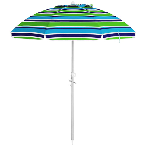 6ft Adjustable Beach Umbrella, Sand Anchor, Tilt Bag, 40+ UV, Multicolour
