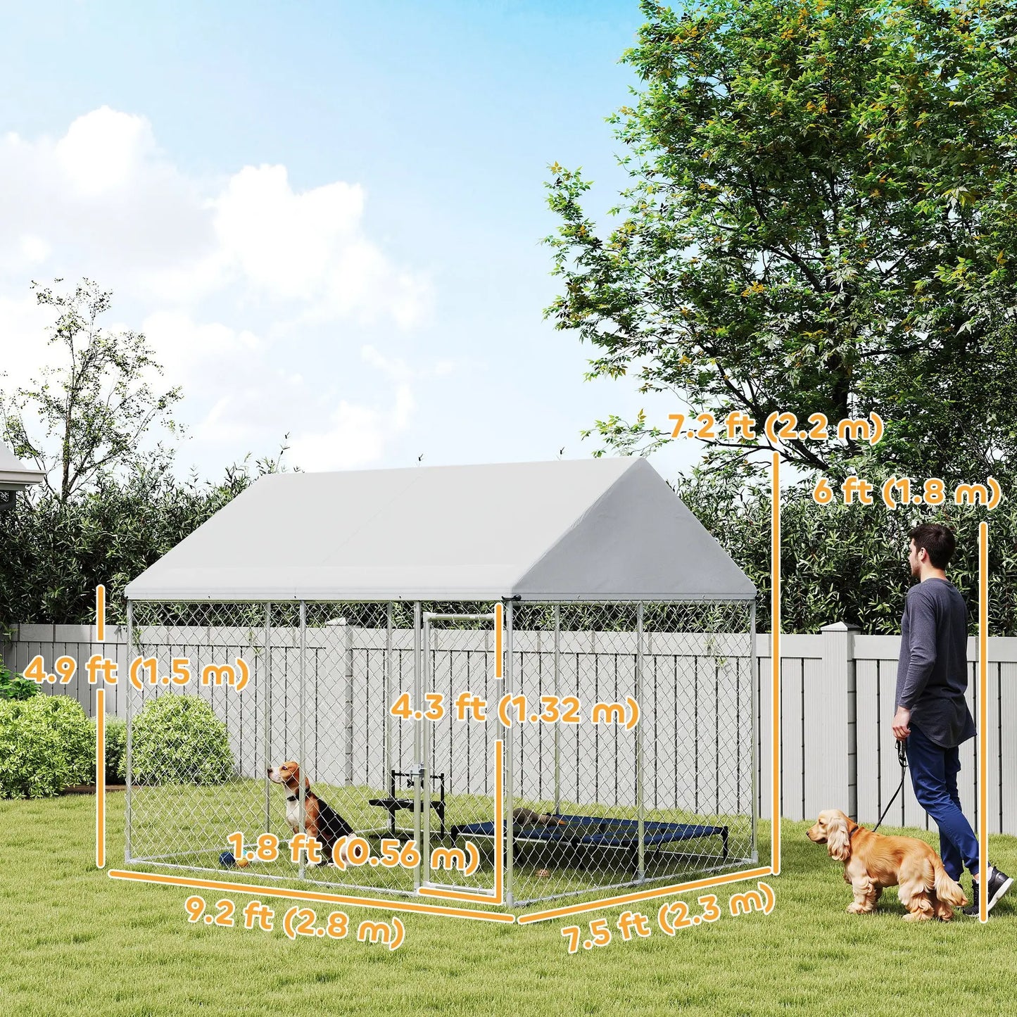 Heavy Duty Galvanized Steel Outdoor Dog Kennel with Waterproof Roof, Safety Lockable Latch System, 9.2' x 7.5' x 7.2' Dog Kennels at Gallery Canada