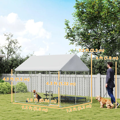 Heavy Duty Galvanized Steel Outdoor Dog Kennel with Waterproof Roof, Safety Lockable Latch System, 9.2' x 7.5' x 7.2' Dog Kennels at Gallery Canada