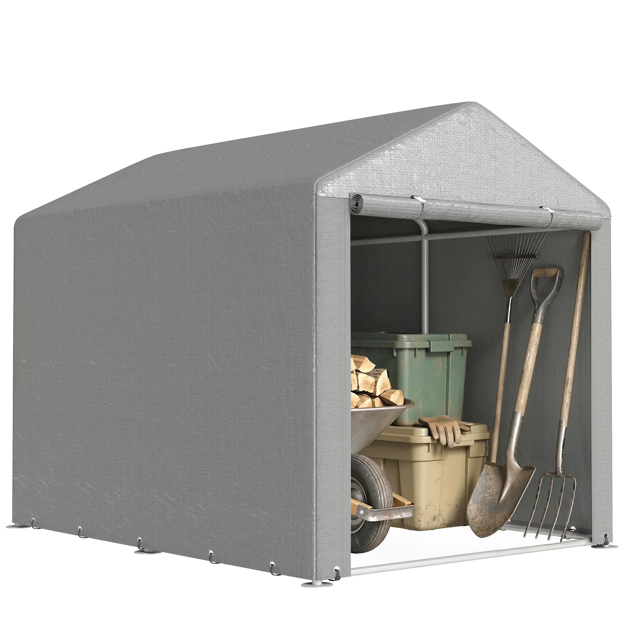 Portable Bicycle Shed, Galvanized Steel Frame, Large Door, Waterproof, Light Grey Sheds at Gallery Canada