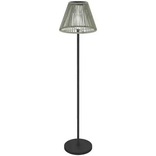 Wicker Outdoor Floor Lamp, Solar Lantern, Auto LED Lights, IP44, Grey Solar Post Lamps Grey, Black at Gallery Canada