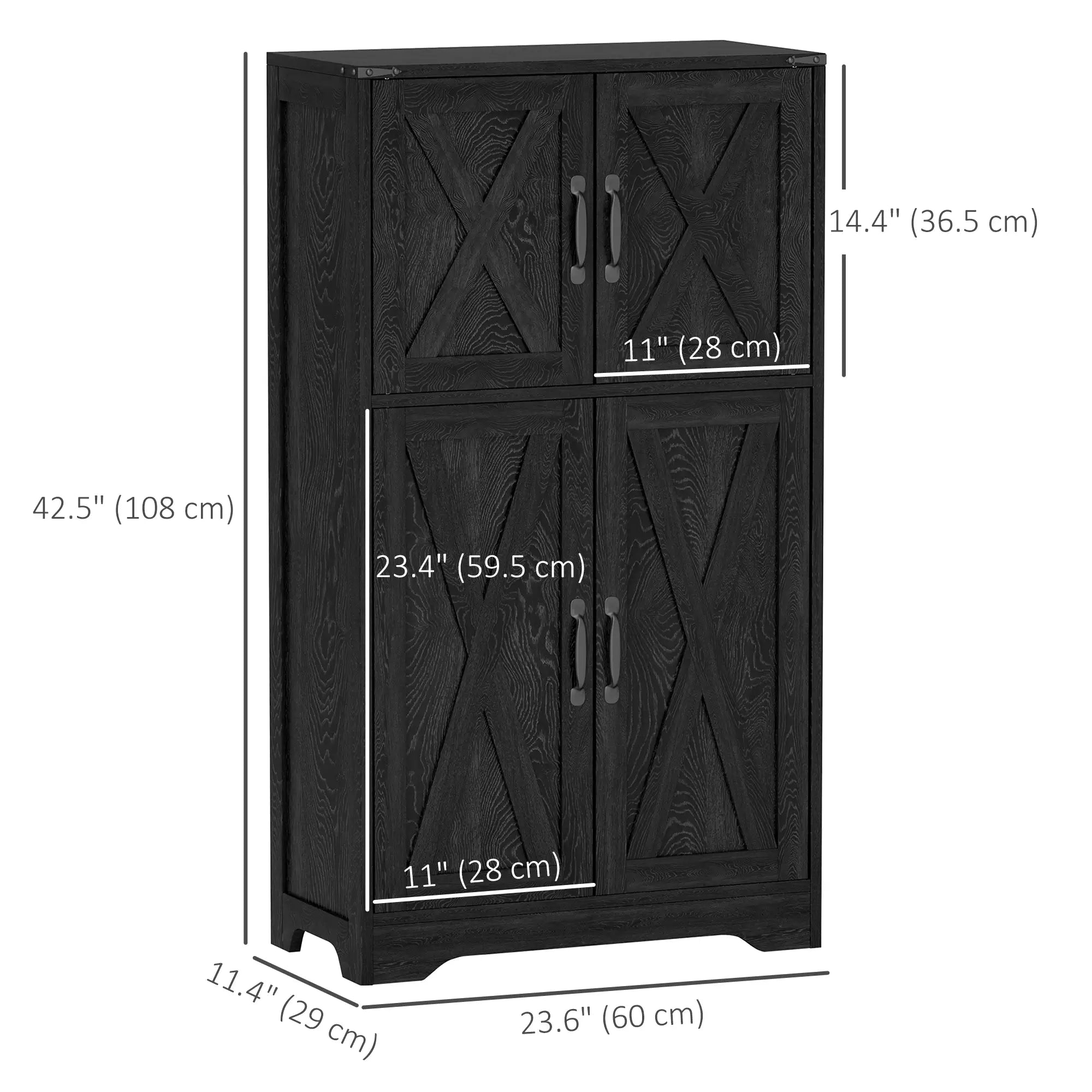 Farmhouse Kitchen Pantry, Freestanding Cabinet with Barn Doors, Adjustable Shelves, Black Kitchen Pantry Cabinets at Gallery Canada