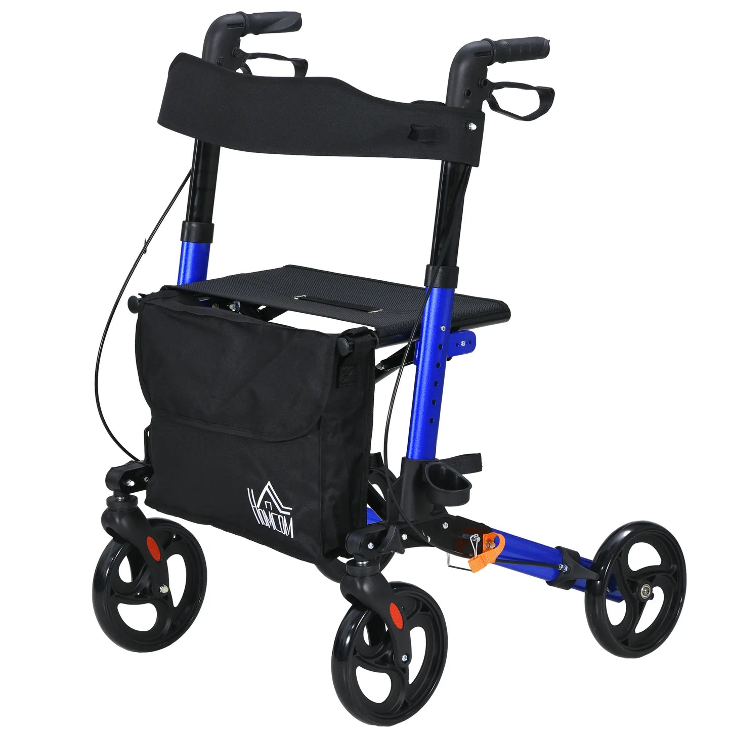 Senior Rollator with Seat, Back, Cane Holder, Adjustable Handle, Blue Knee Walker & Wheelchair Ramps Blue at Gallery Canada