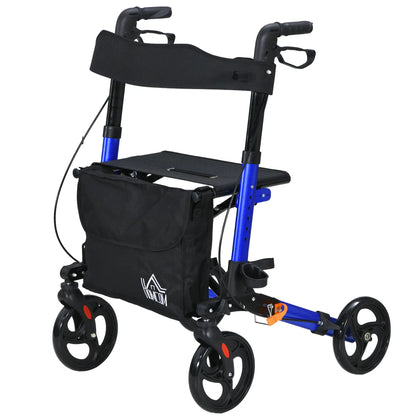 Senior Rollator with Seat, Back, Cane Holder, Adjustable Handle, Blue Knee Walker & Wheelchair Ramps Blue at Gallery Canada