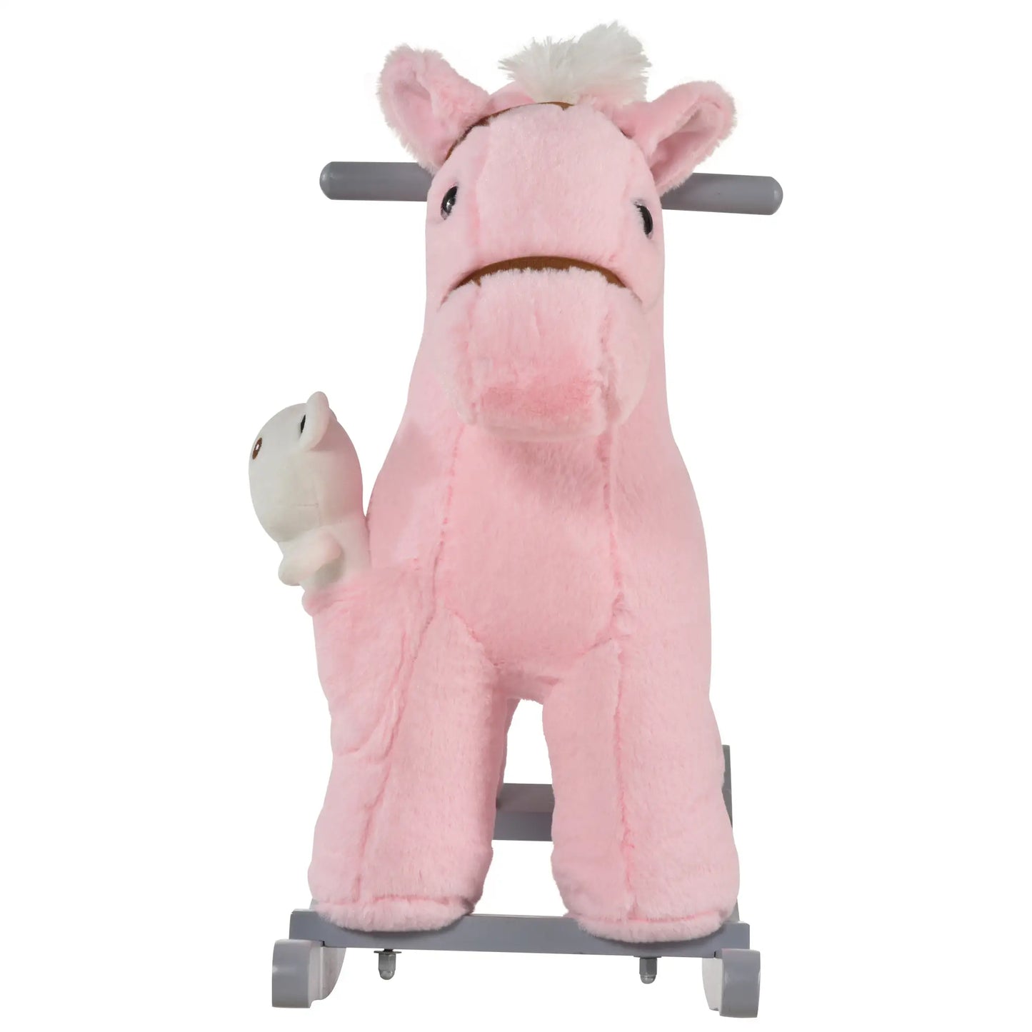 Kids Plush Ride-On Rocking Horse, Soft Bear Toy, Realistic Sounds, Pink Rocking Horses at Gallery Canada