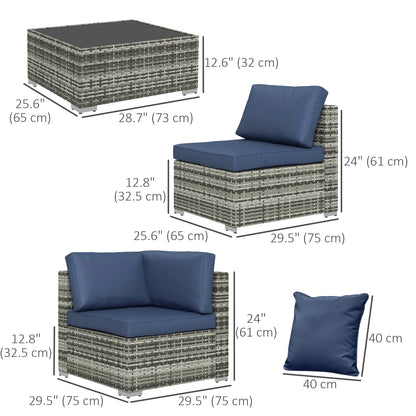 7pc Wicker Sectional Set, Tea Table, Rattan Sofa, Outdoor Furniture, Blue Patio Furniture Sets at Gallery Canada