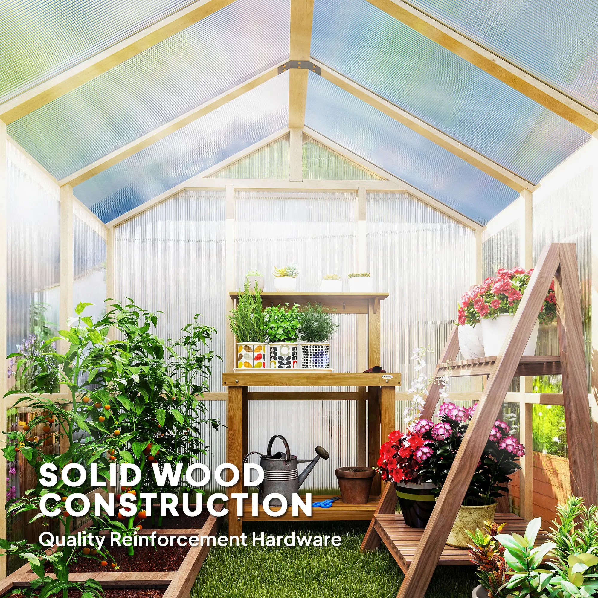 6.6 x 6ft Polycarbonate Greenhouse, Wooden, Lockable Door, Brown Walk In Greenhouses at Gallery Canada