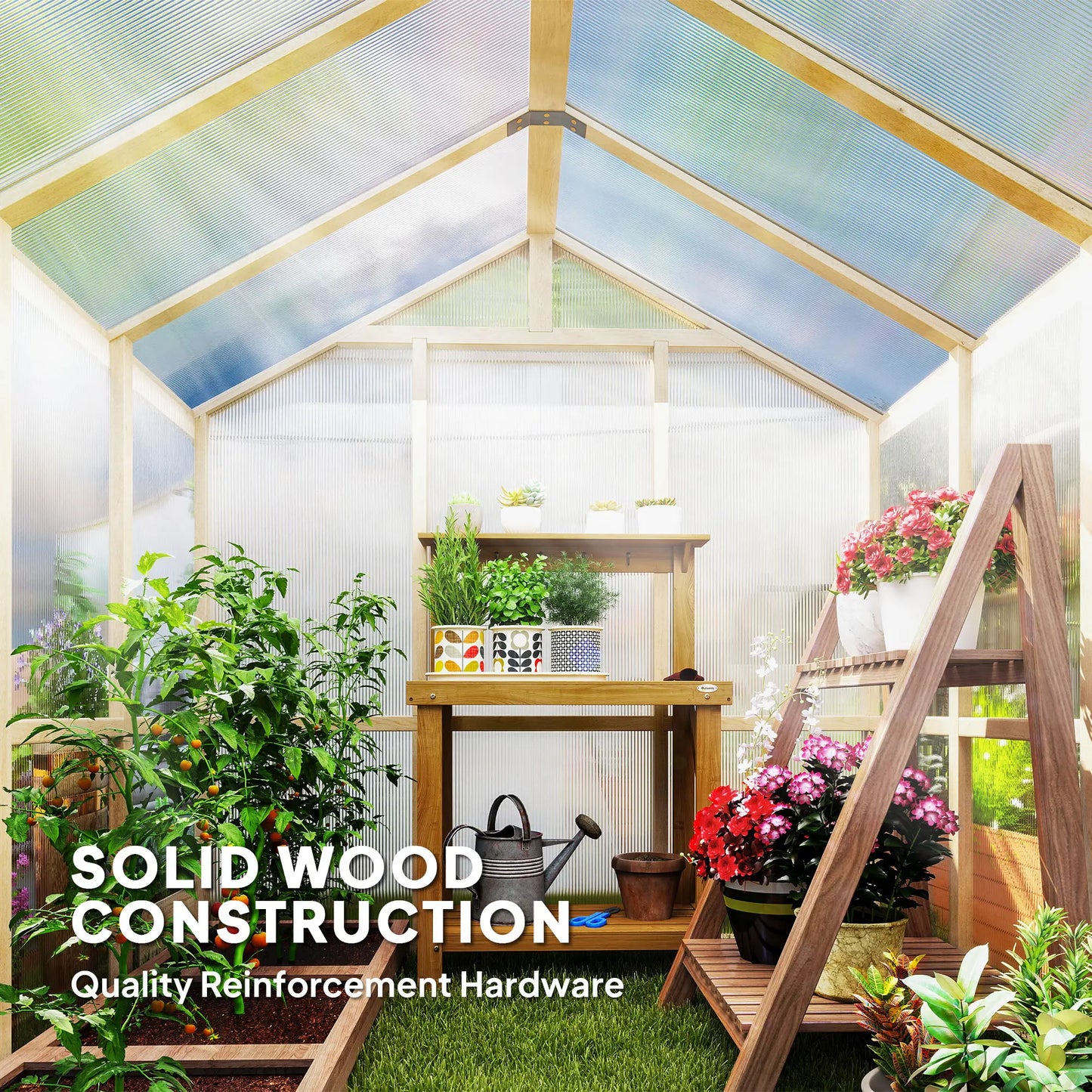 6.6 x 6ft Polycarbonate Greenhouse, Wooden, Lockable Door, Brown Walk In Greenhouses at Gallery Canada