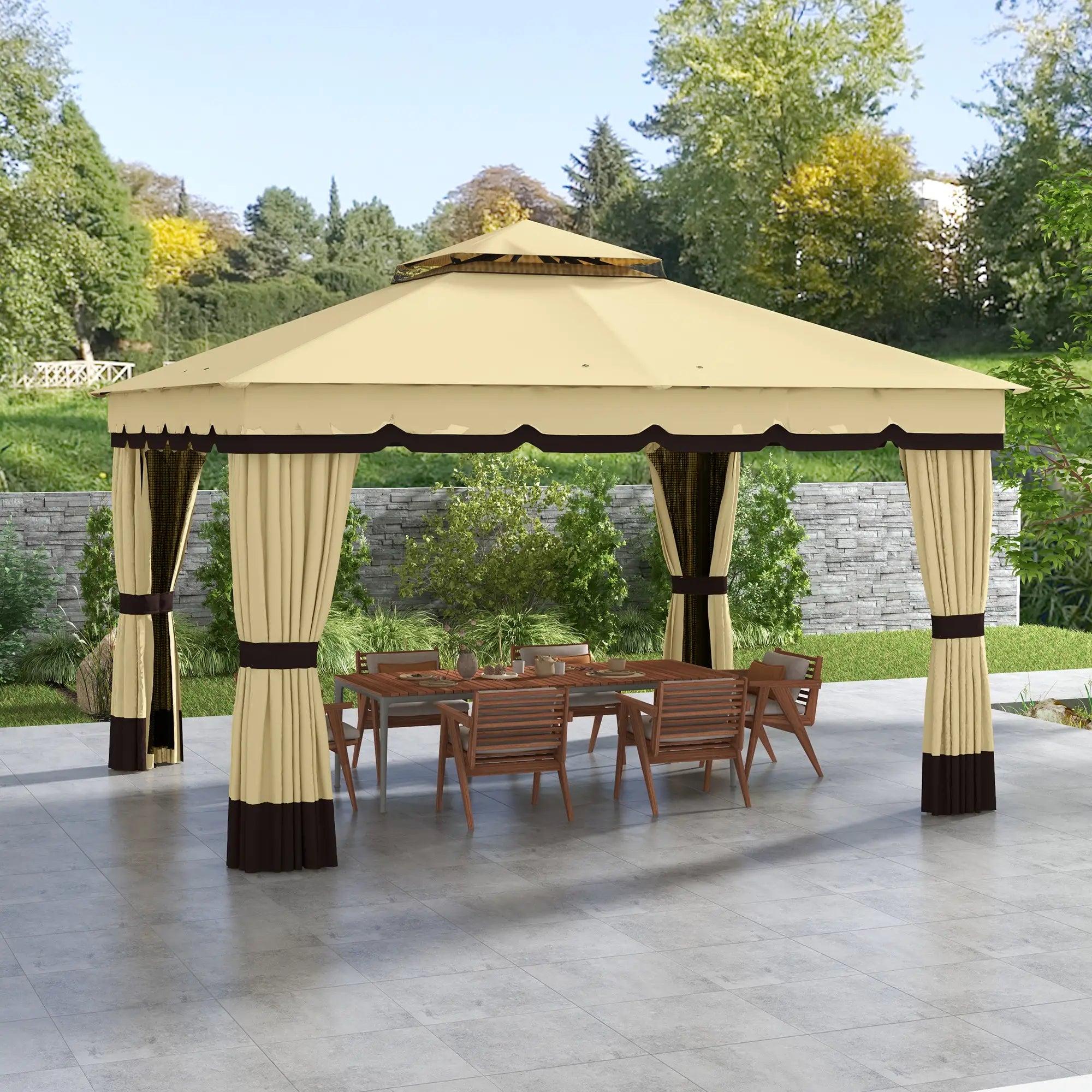 10' x 12' Double Roof Gazebo, Outdoor Canopy with Netting, Curtains Gazebos at Gallery Canada