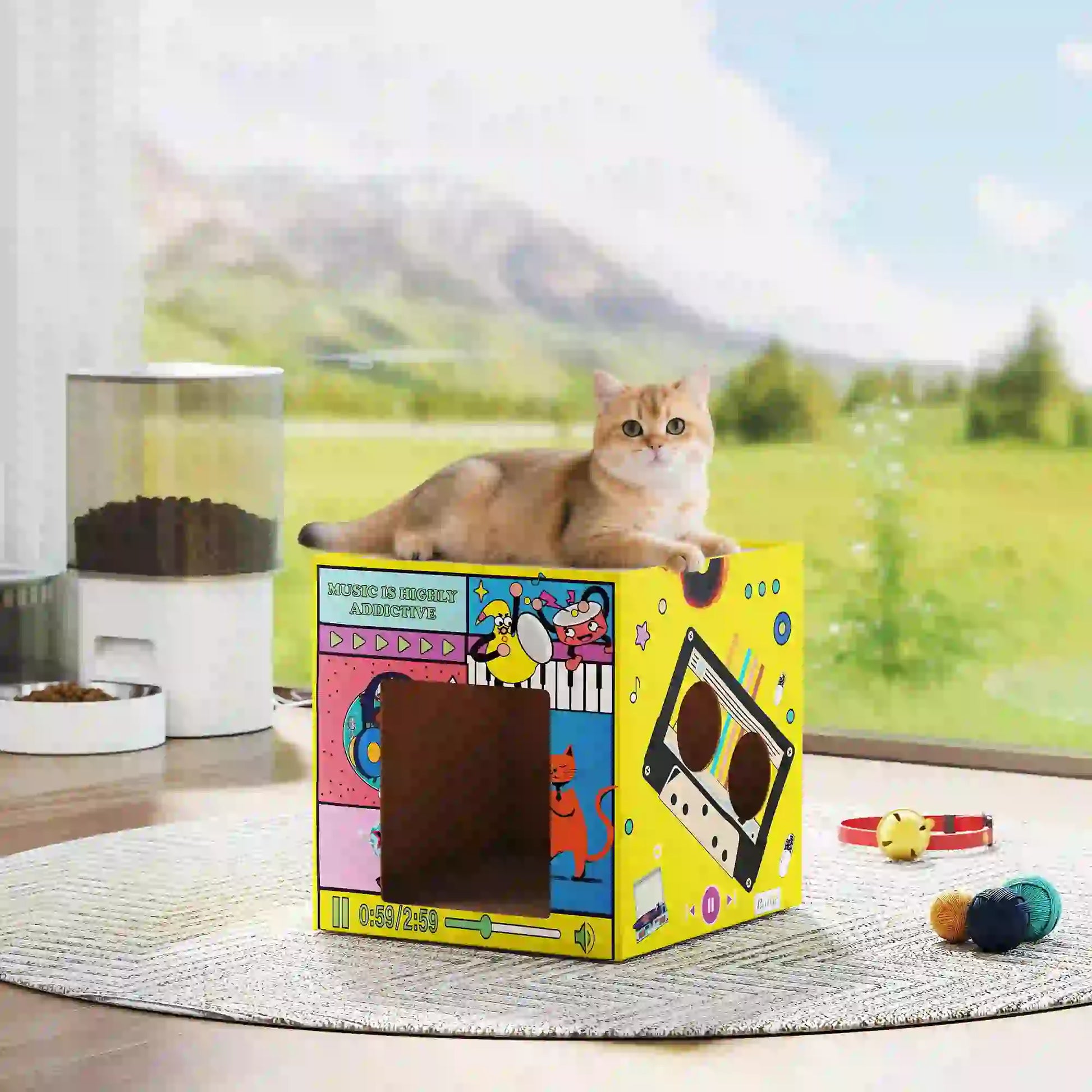 2 in 1 Cardboard Cat House, Cat Scratcher with Scratching Board Cat Houses at Gallery Canada