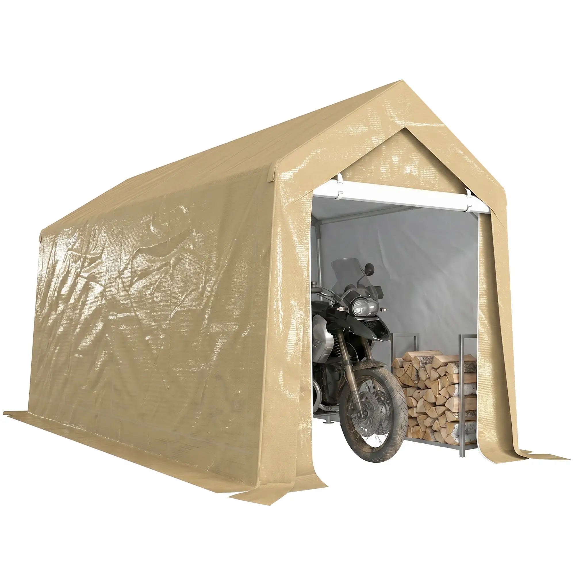 7' x 12' Outdoor Storage Shed, Portable Garage, Roll-up Door, Beige Sheds at Gallery Canada