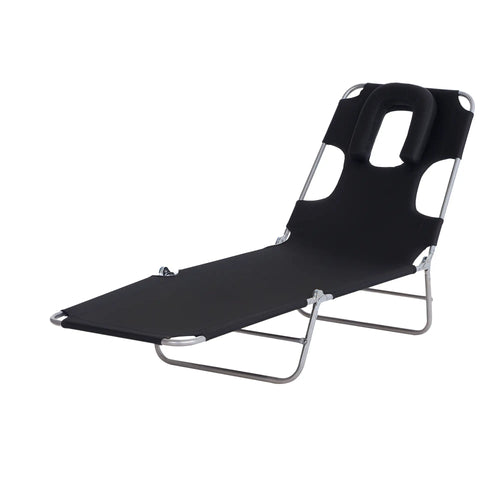 Adjustable Folding Chaise Lounge, Outdoor Tanning Chair, Black
