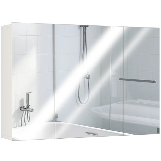 35" x 24" Wall Mounted Mirror Cabinet, 3 Doors, Adjustable Shelves, White Mirror Medicine Cabinets White at Gallery Canada