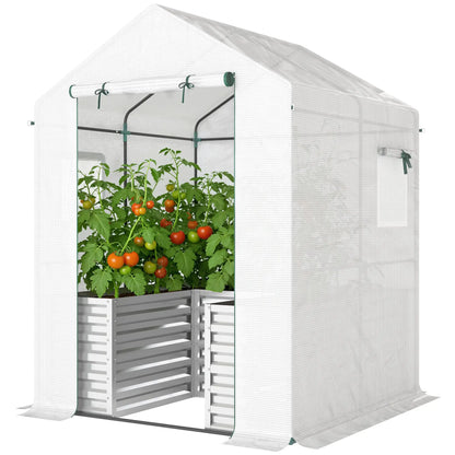 Galvanized Metal Greenhouse, Raised Garden Bed, 56" x 56" x 75", White Portable Greenhouses White at Gallery Canada