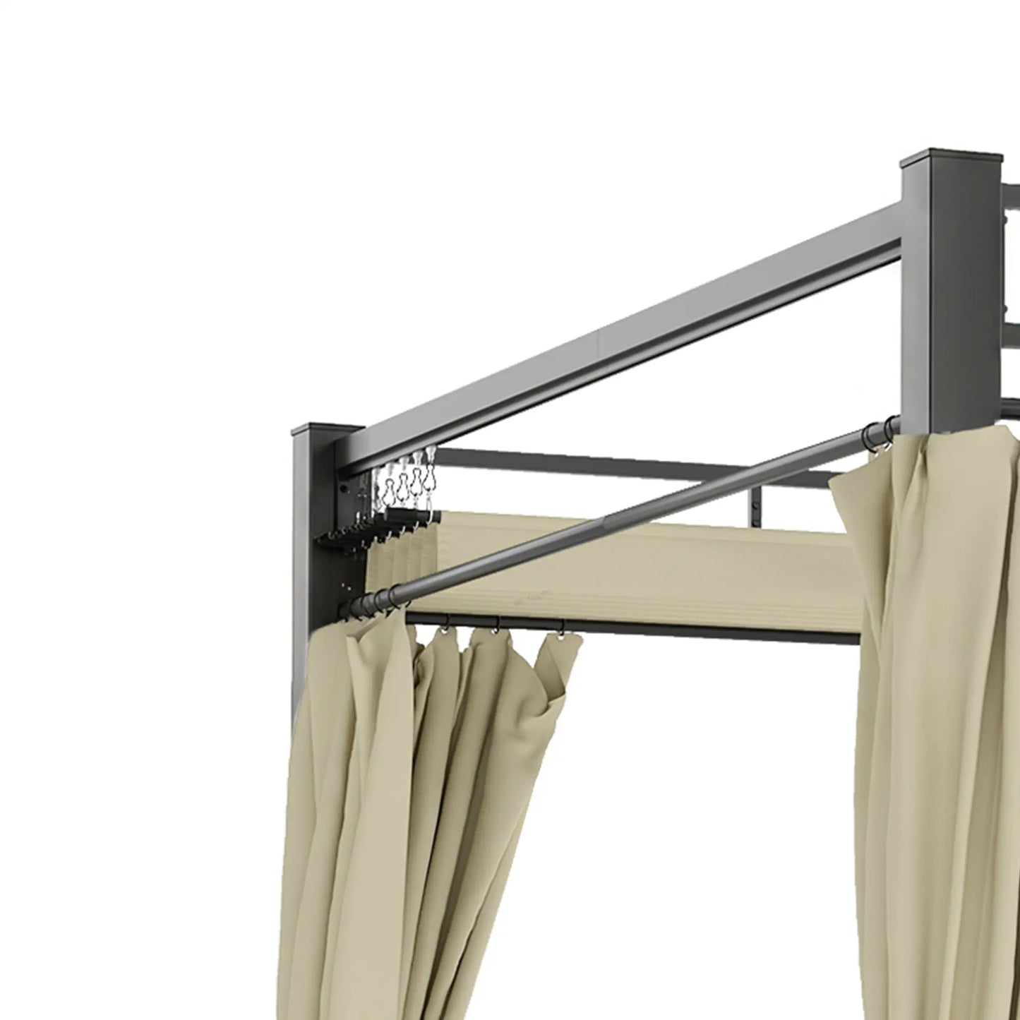 10' x 10' Outdoor Gazebo, Retractable Pergola Canopy With Curtains, Beige