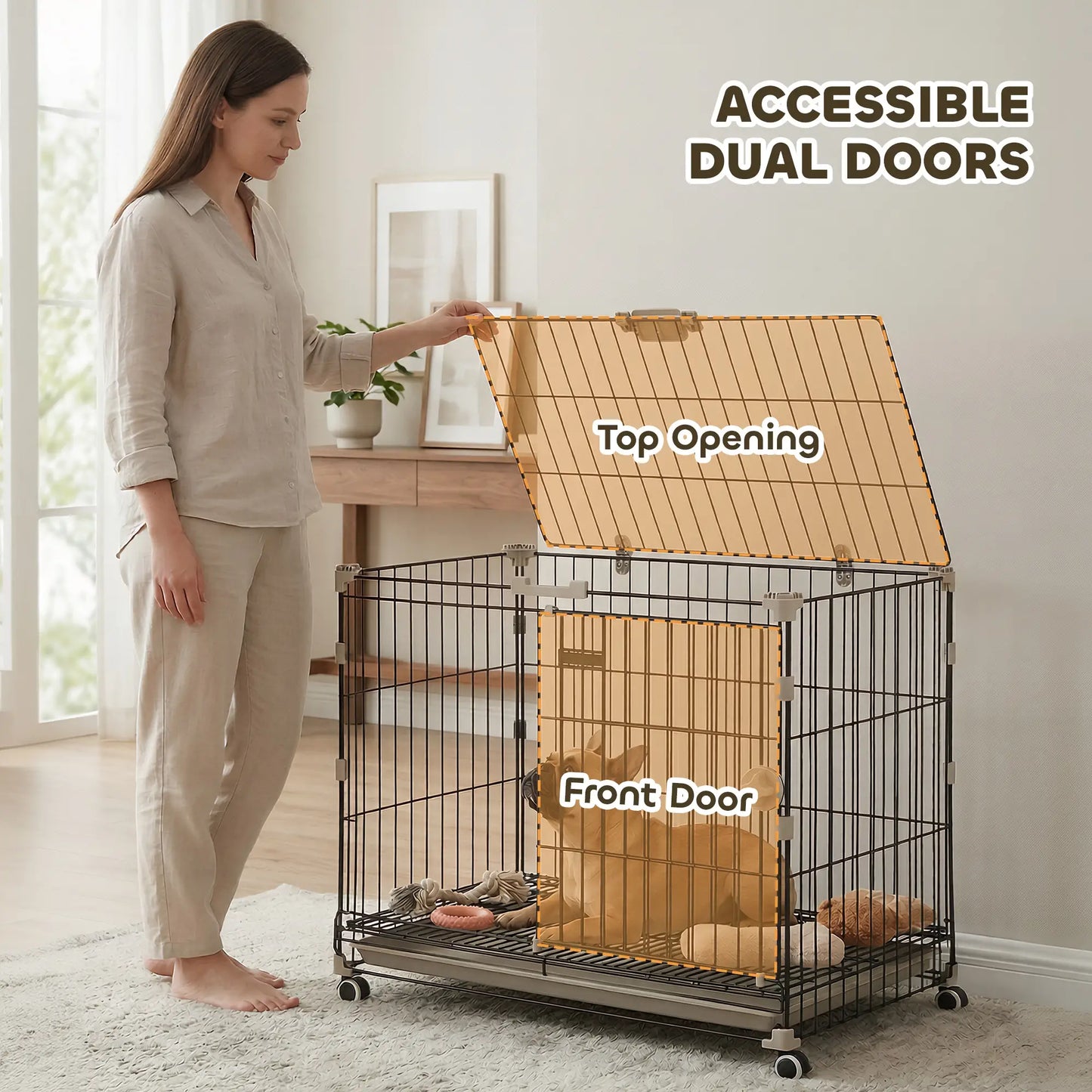 30 Inch Foldable Dog Crate, Metal Cage with Tray & Wheels, Black Dog Cages & Crates at Gallery Canada