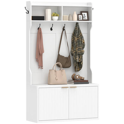 4-In-1 Hall Tree With Shoe Bench, Modern Coat Rack With Open Shelf, White Clothing Storage at Gallery Canada