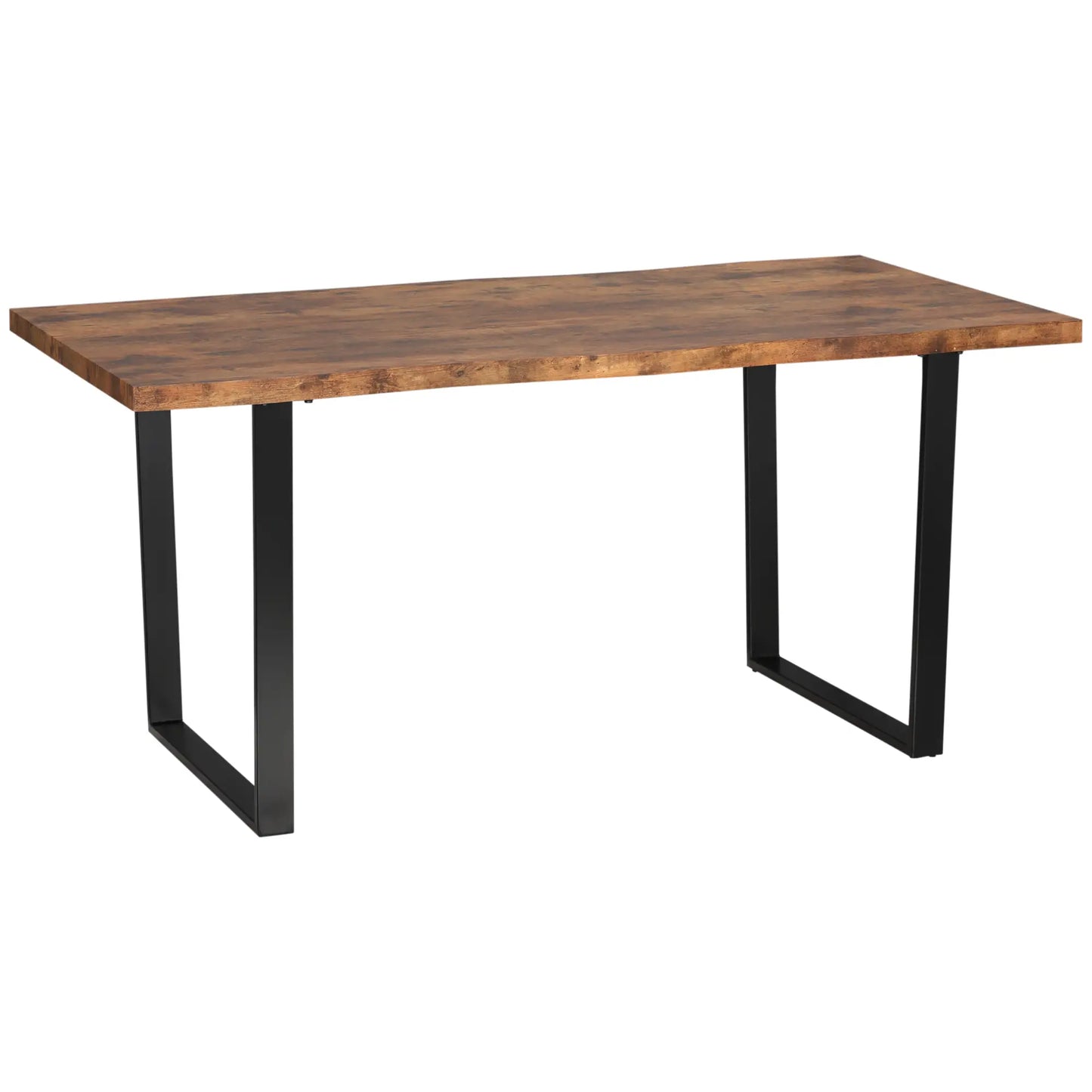 63" Industrial Dining Table, Wave-Edged Tabletop, Steel Legs, Rustic Brown, Brown Bar Tables & Dining Tables at Gallery Canada