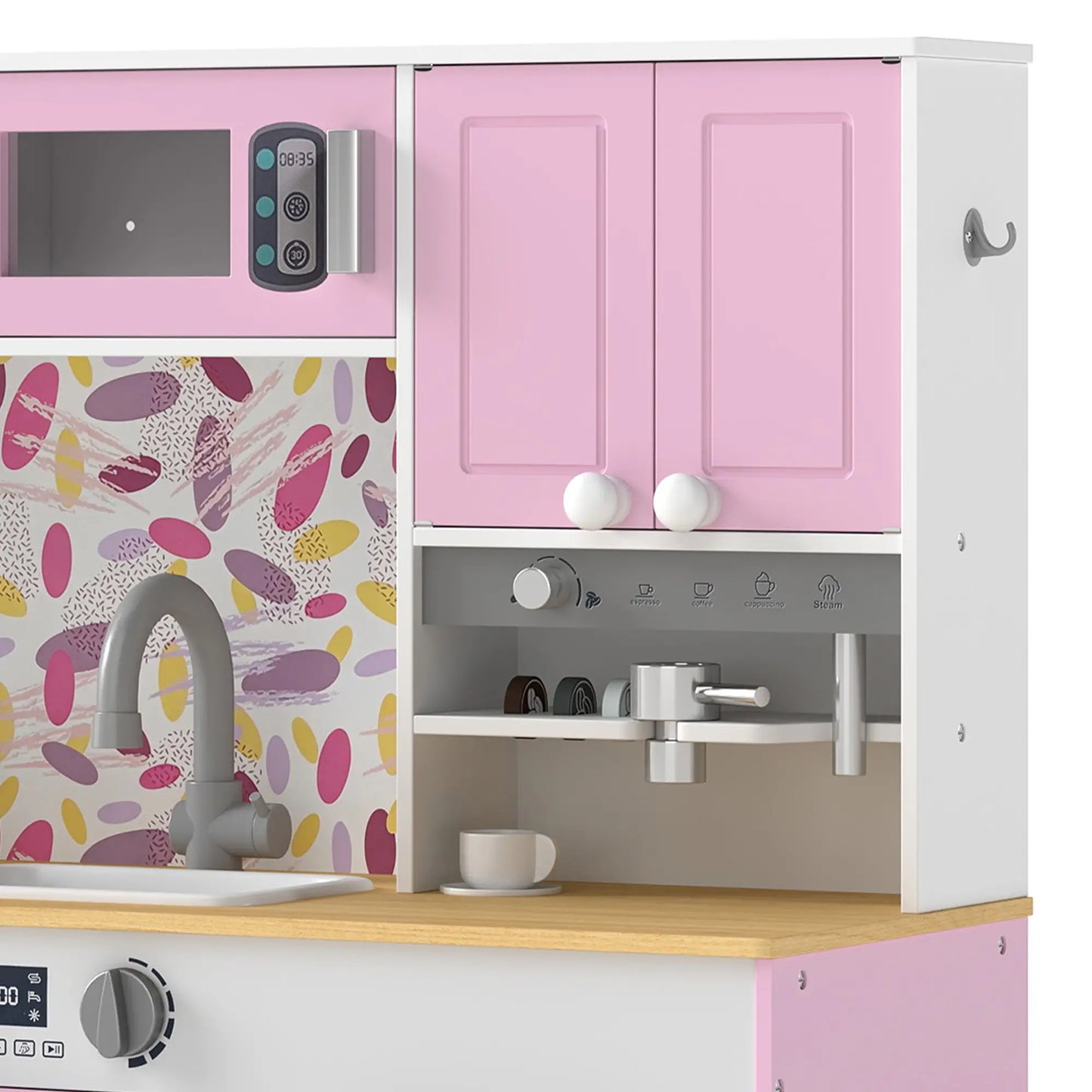 Cuisine de jeu pour enfants avec machine à café, machine à glaçons, rangement, bleue