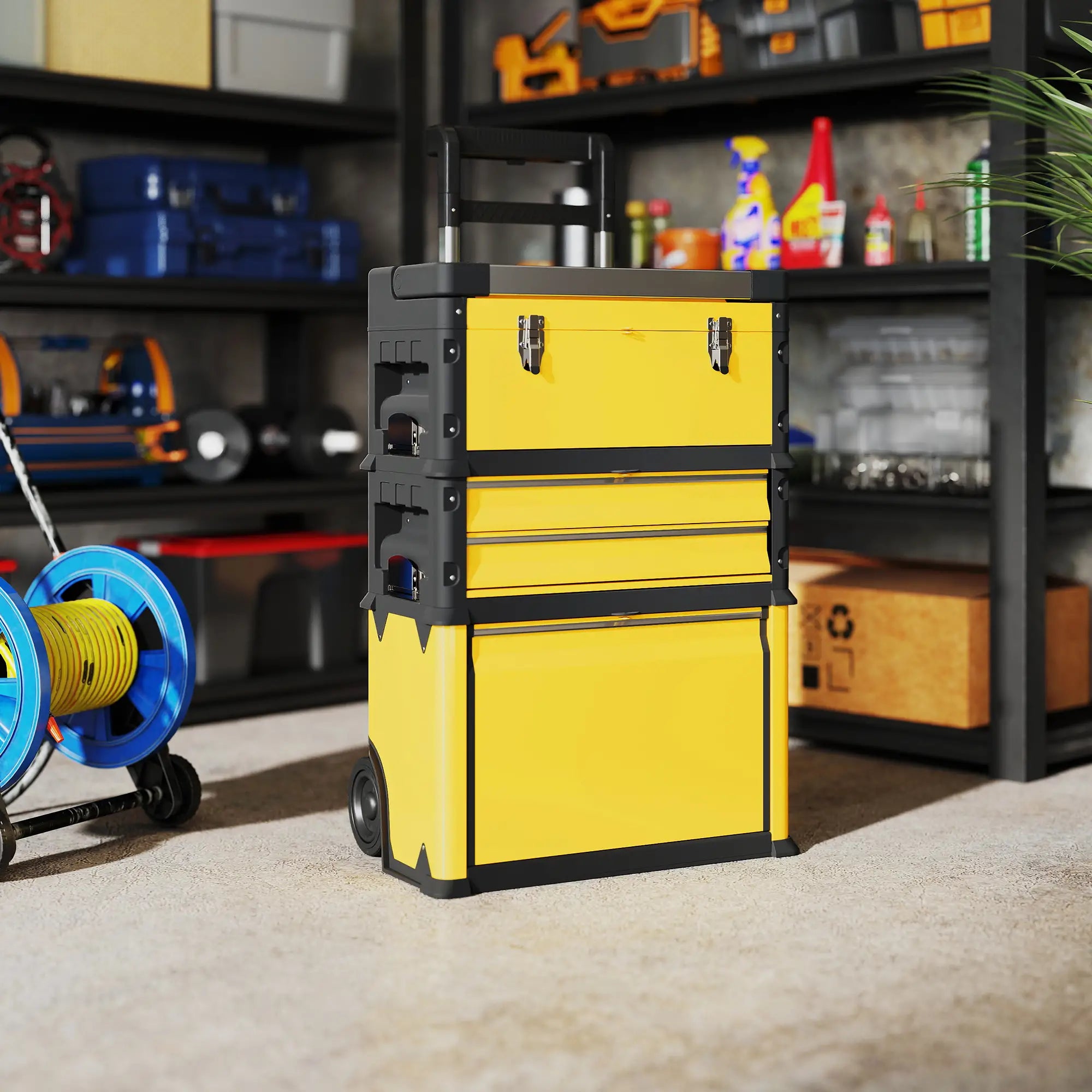 3-in-1 Tool Box with Wheels, Stackable, Modular Steel Toolbox, Yellow Tool Organizers at Gallery Canada