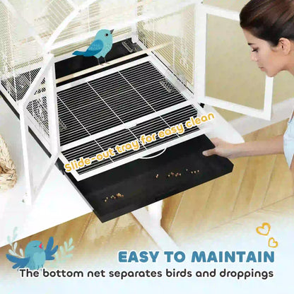 30 Inch Open Top Bird Cage, Removable Tray, Food Container, Dark Grey Bird Cages at Gallery Canada