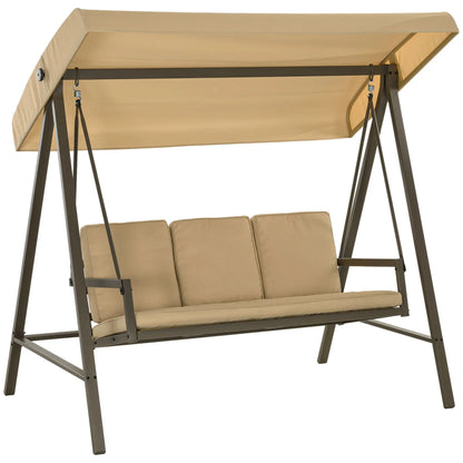 3 Seater Patio Swing Chair, Adjustable Canopy, Removable Cushions, Beige Patio Swings with Stand at Gallery Canada