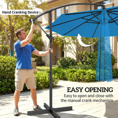 10ft Offset Patio Umbrella, Crank Hanging Parasol, Blue Cantilever Umbrellas at Gallery Canada