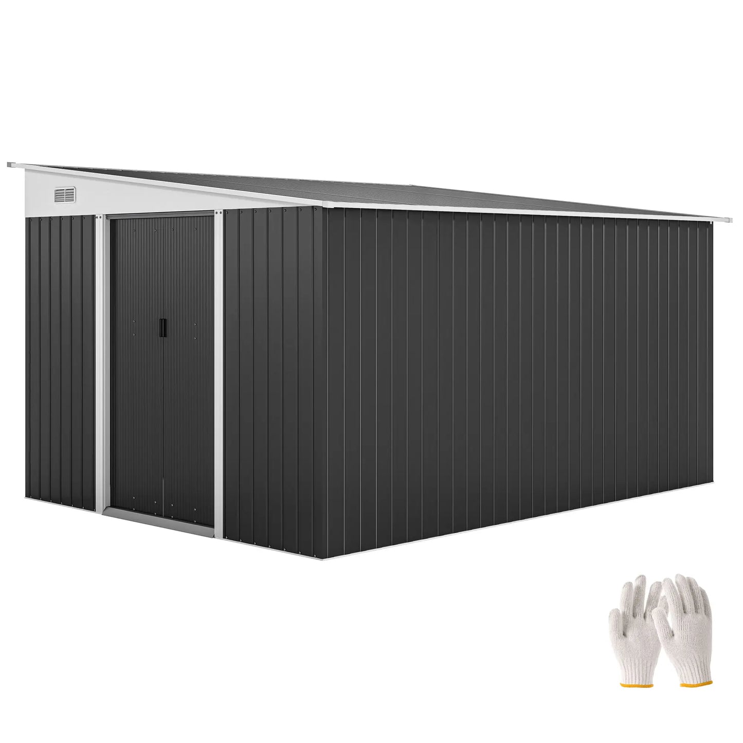 11' x 9' Steel Garden Storage Shed, Outdoor Metal Tool House, Dark Grey Sheds at Gallery Canada