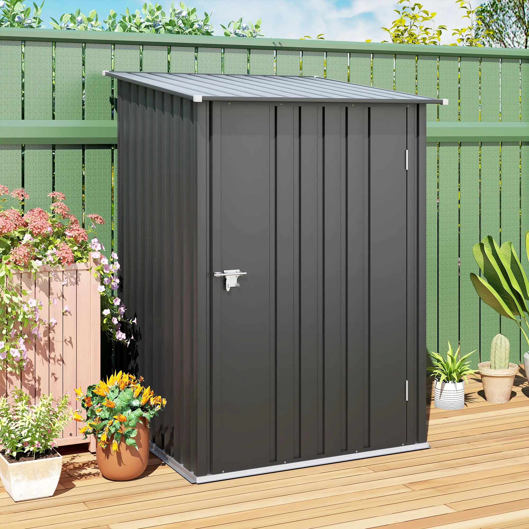3.3' x 3.4' Lean-To Storage Shed, Galvanized Steel, Lockable Door, Dark Gray Sheds at Gallery Canada