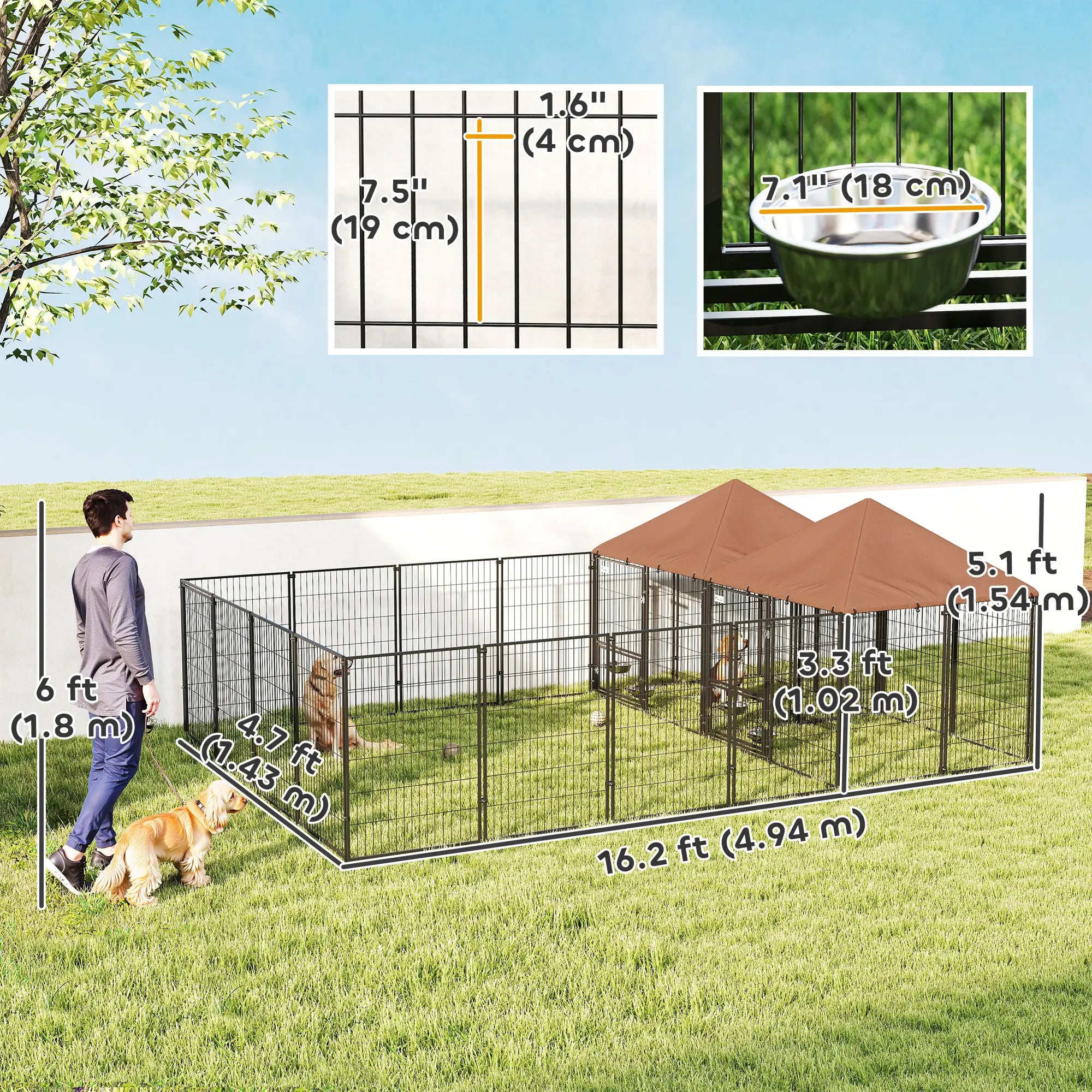 Large Outdoor Dog Kennel, 2 Rooms, Rotating Bowls, 13.5' x 9.4' x 5.1' Houses, Kennels & Pens at Gallery Canada