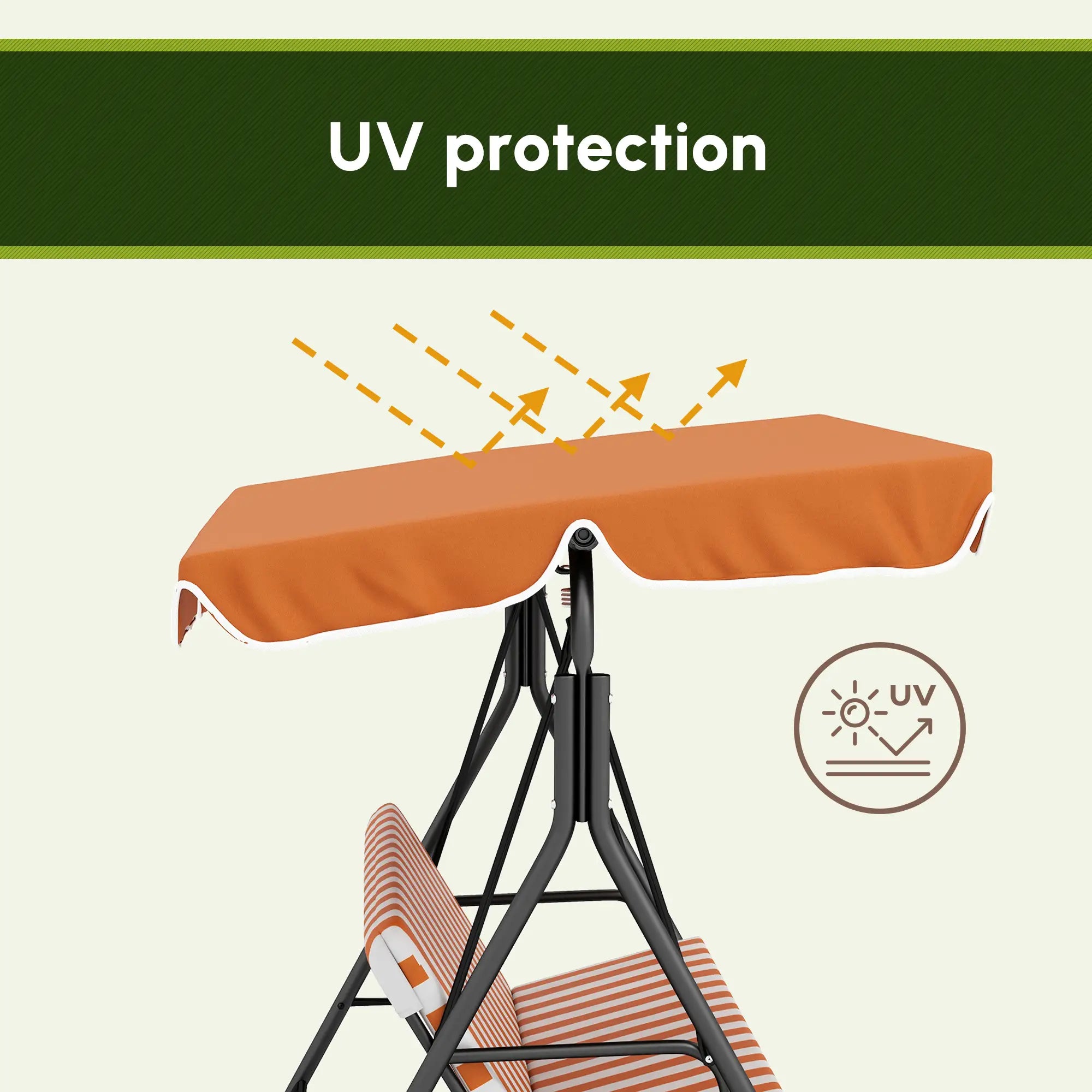 3-Seater Outdoor Porch Swing, Adjustable Canopy, Orange Patio Swings with Stand at Gallery Canada