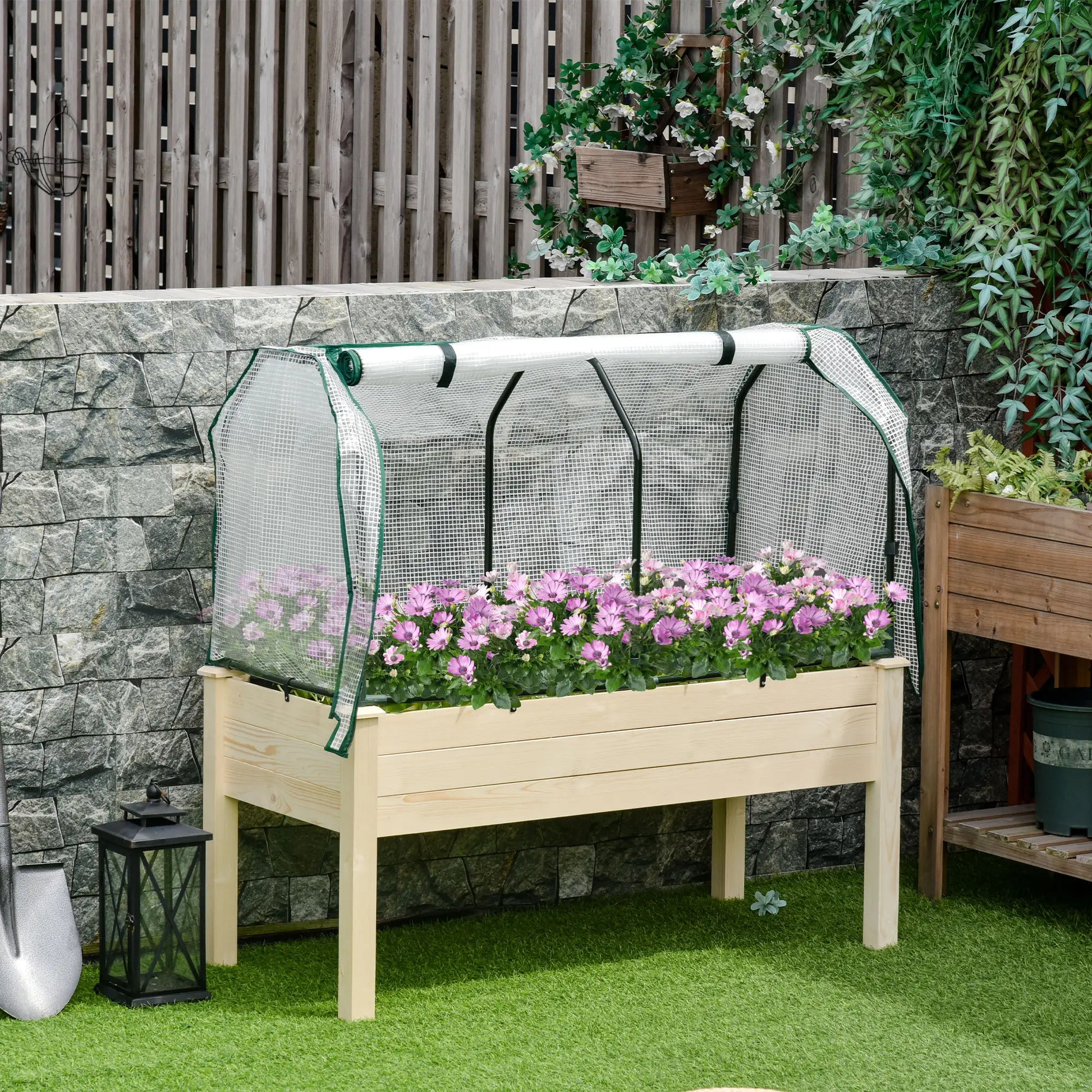 Raised Garden Bed With PE Cover, Elevated Wood Planter, 48 x 22 x 46 Inch, Natural Elevated Garden Beds at Gallery Canada