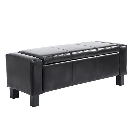42" Faux Leather Storage Ottoman Bench, Black Storage Ottomans & Benches Black at Gallery Canada