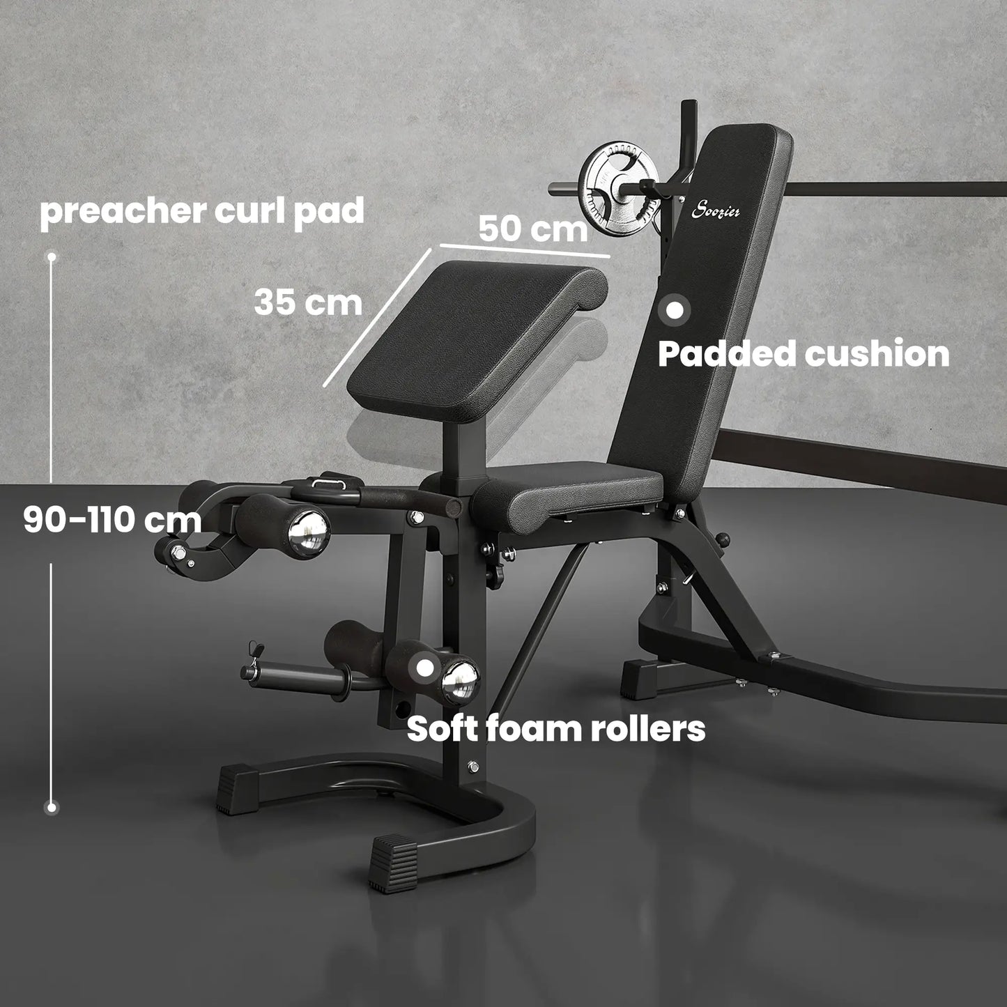 Adjustable Olympic Weight Bench, Squat Rack, Leg Extension, Grey Weight Benches at Gallery Canada
