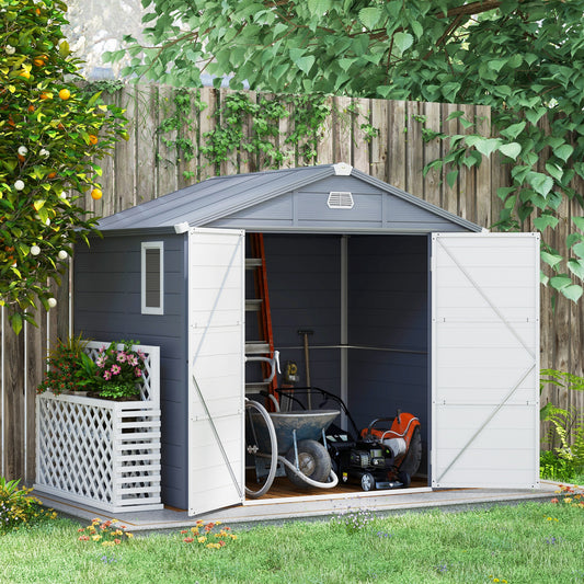 8' x 6' Garden Storage Shed with Latch Door, Vents, Sloped Roof, PP, Grey - Gallery Canada