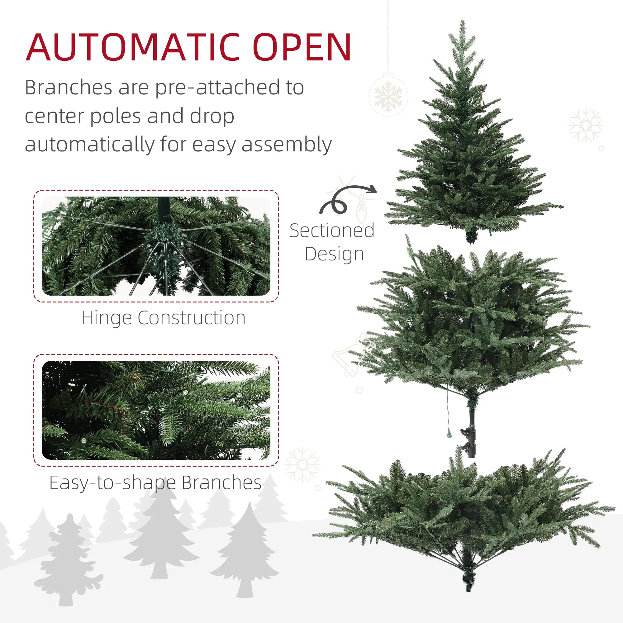 6ft Prelit Artificial Christmas Tree, Steel Base, Hinged, Warm White LED Lights Pre Lit Christmas Trees at Gallery Canada