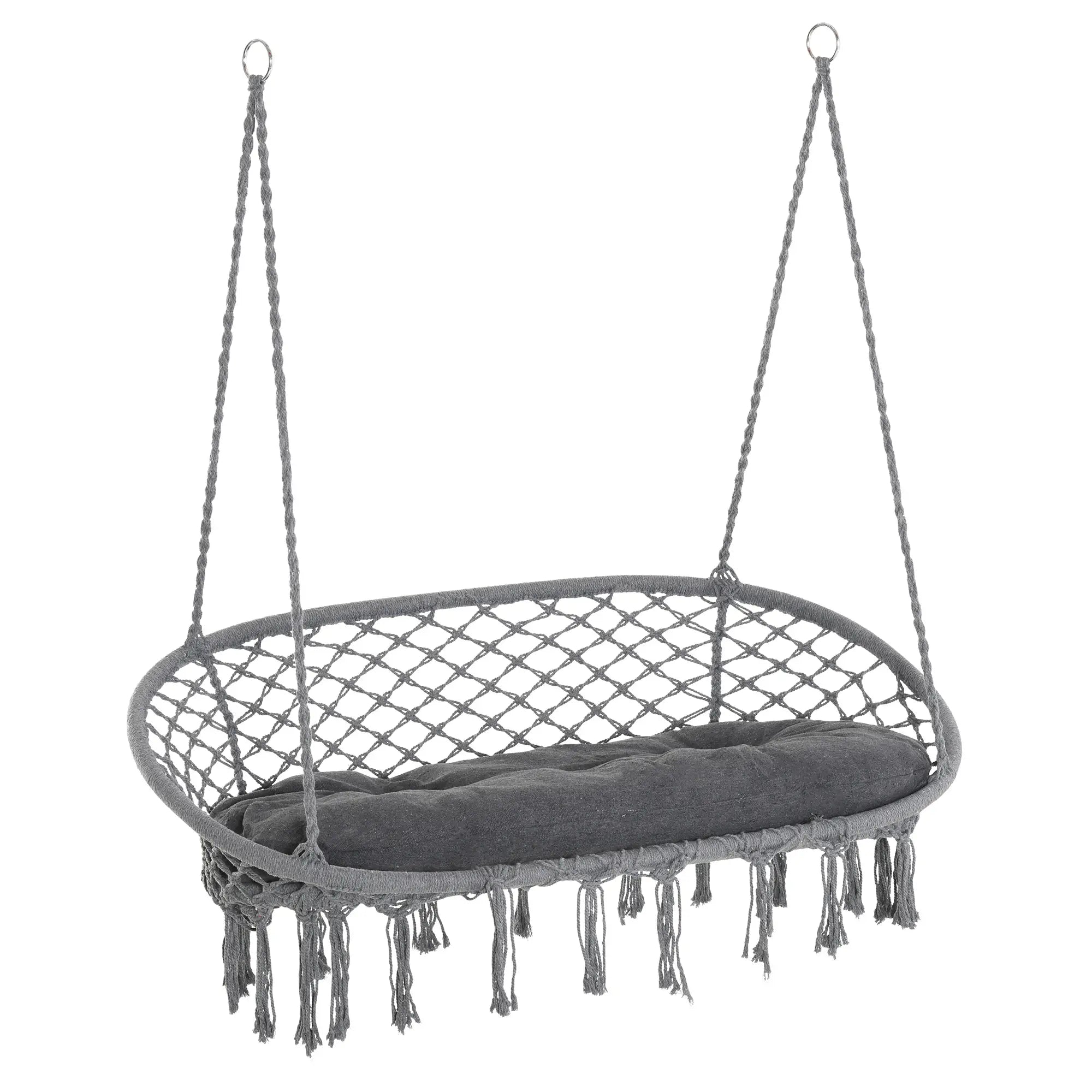 Patio Hammock Chair 2 Seat, Hanging Rope Hammock Swing Chair with Metal Frame and Cushion, Large Macrame Seat for Indoor and Outdoor 396 lbs Capacity, Dark Grey Hammock Swings Dark Grey at Gallery Canada