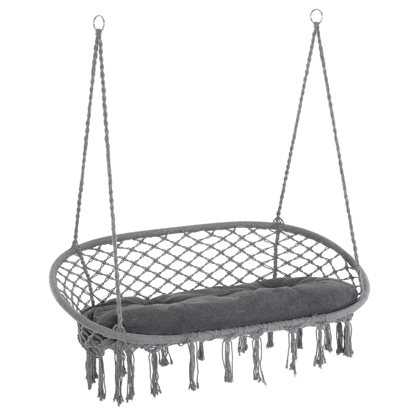 Patio Hammock Chair 2 Seat, Hanging Rope Hammock Swing Chair with Metal Frame and Cushion, Large Macrame Seat for Indoor and Outdoor 396 lbs Capacity, Dark Grey Hammock Swings Dark Grey at Gallery Canada