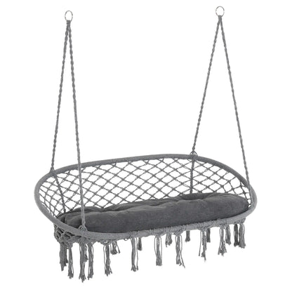 Patio Hammock Chair 2 Seat, Hanging Rope Hammock Swing Chair with Metal Frame and Cushion, Large Macrame Seat for Indoor and Outdoor 396 lbs Capacity, Dark Grey Hammock Swings Dark Grey at Gallery Canada