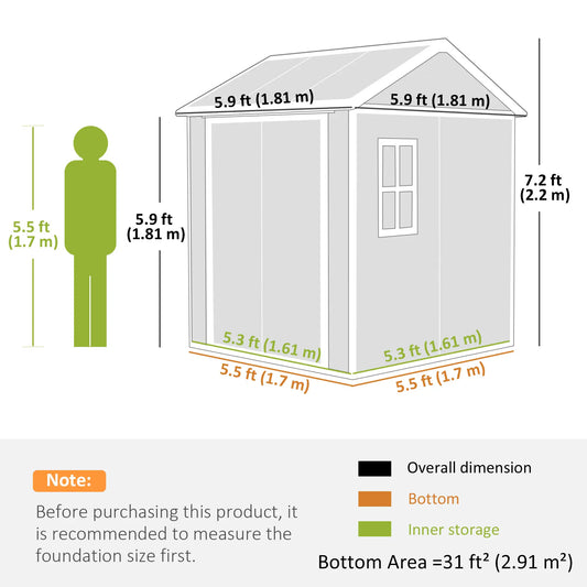 6' x 6' Resin Outdoor Storage Shed, With Floor, Window, Grey Sheds Grey at Gallery Canada