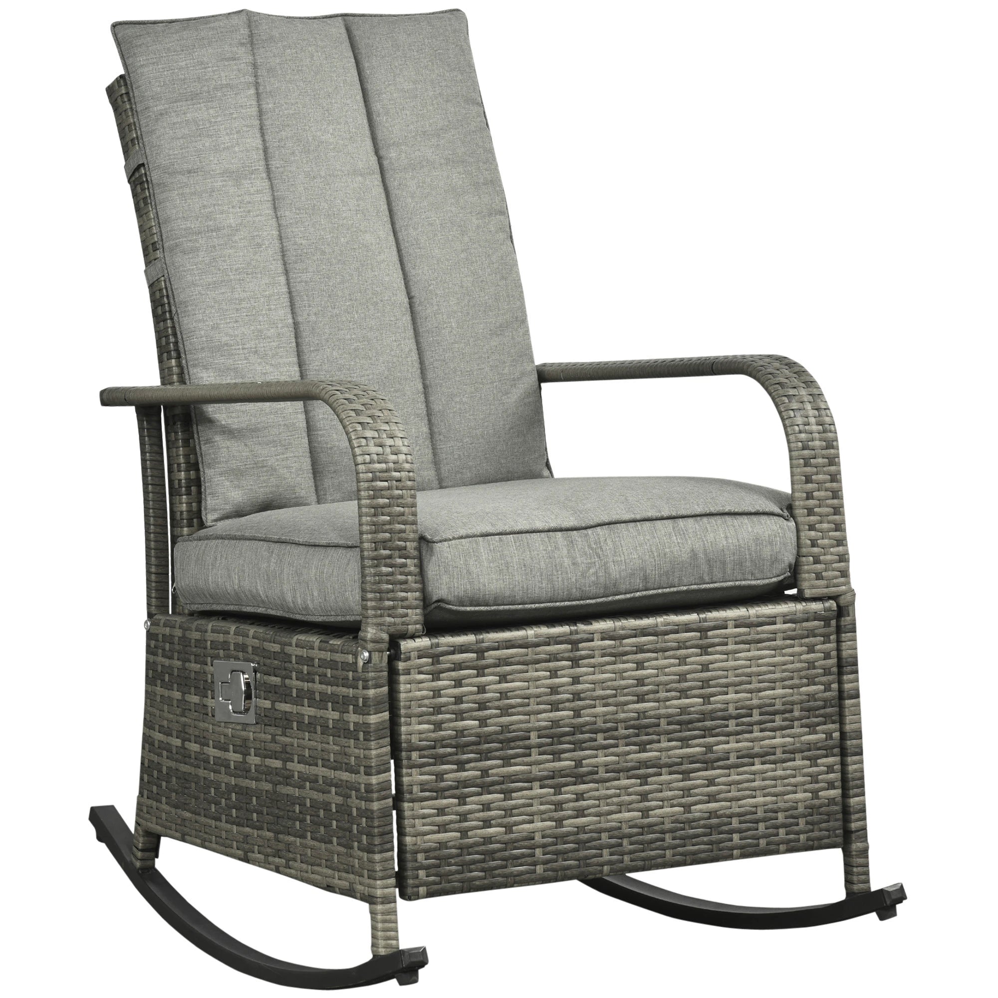 Outdoor Wicker Rocking Chair with Cushion, Adjustable Footrest, Grey Outdoor Rocking Chairs Mixed Grey at Gallery Canada