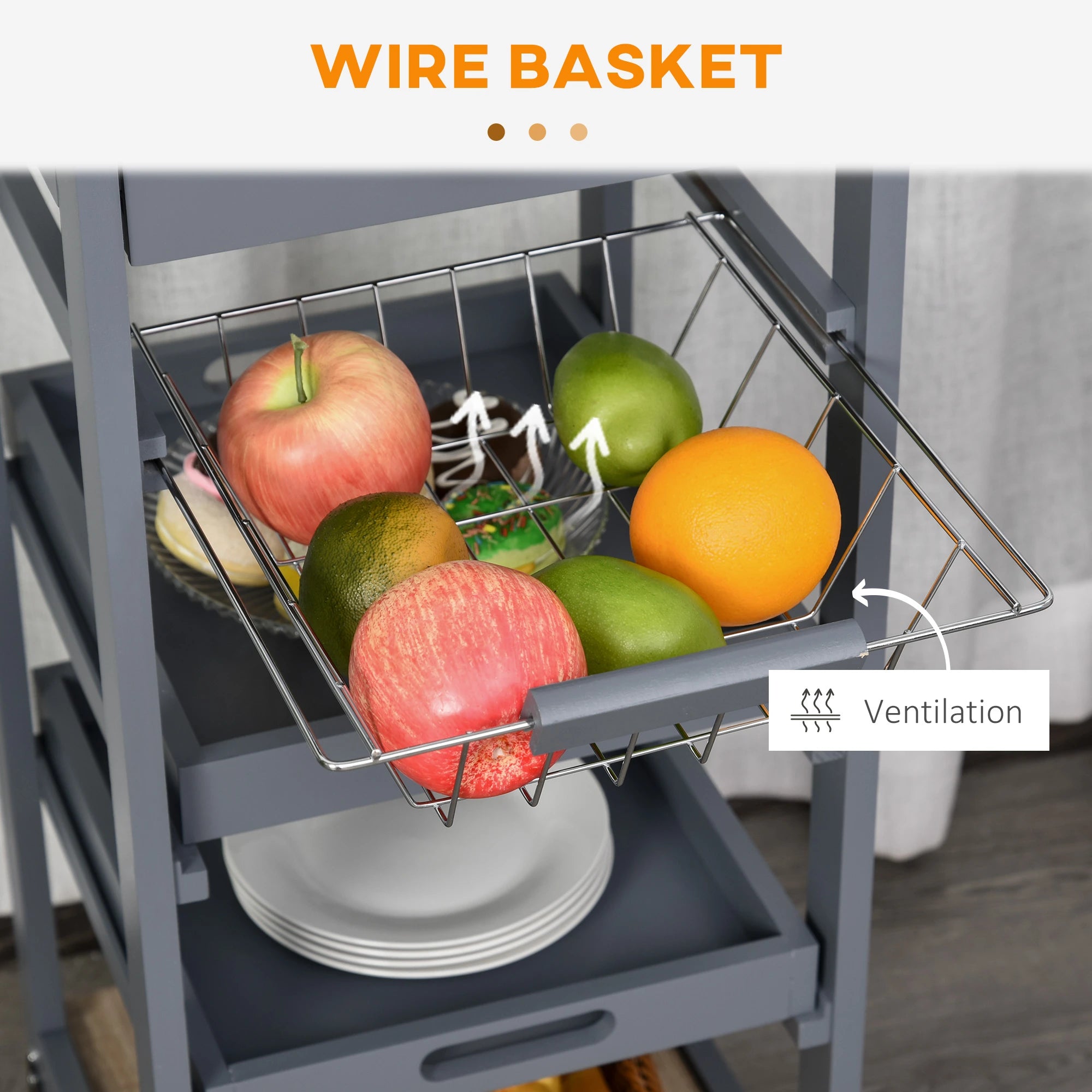 Rolling Kitchen Island Cart, Mobile Storage with Drawer, Wire Basket, Grey Kitchen Islands & Kitchen Carts at Gallery Canada