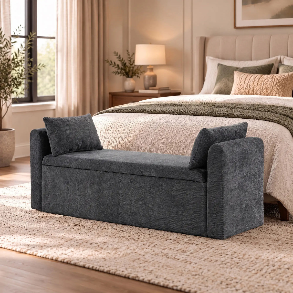 54" Storage Ottoman Bench with Pillows, Dark Grey, Dark Grey Storage Ottomans & Benches at Gallery Canada