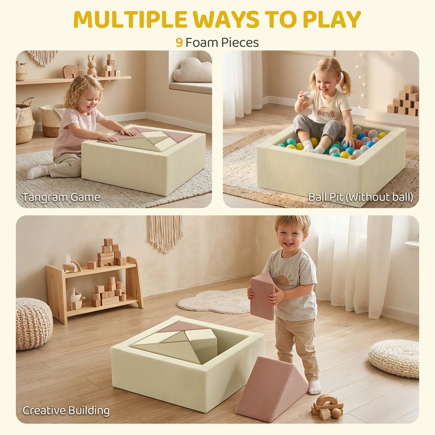Blocs de mousse pour tout-petits en 9 pièces avec jeu de tangram, lavables