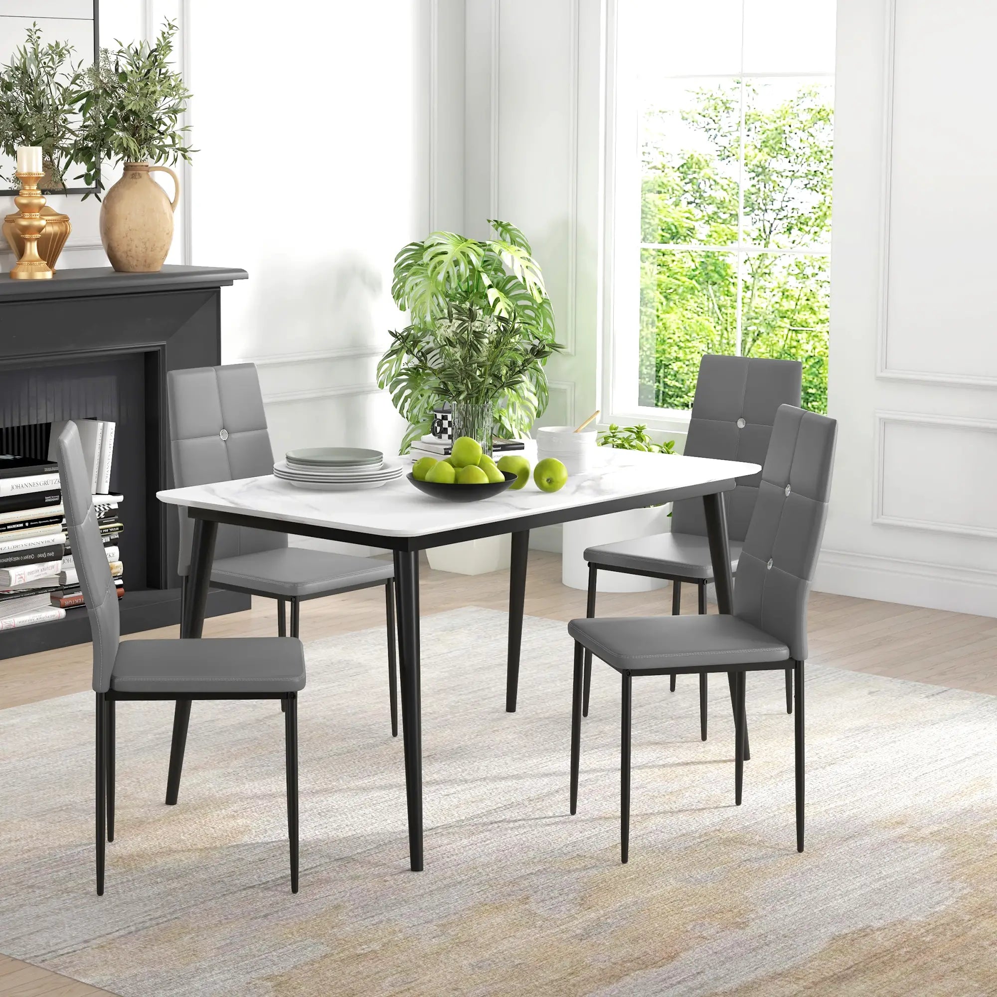 Modern Dining Chairs Set of 4, Upholstered Seat, Steel Legs, Grey Bar Stools at Gallery Canada